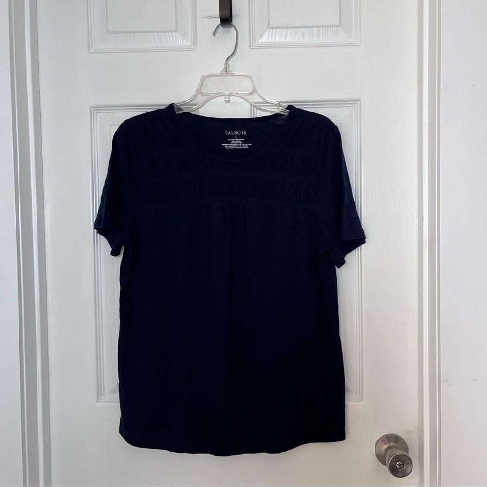 Talbots Black Short Sleeve Tee with Smocking